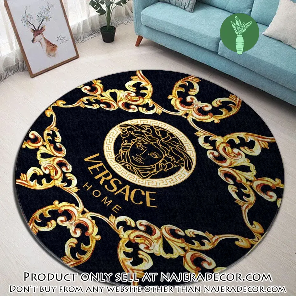 Versace medusa golden pattern black luxury brand fashion round rug carpet home decor special gift ldg njr2659919